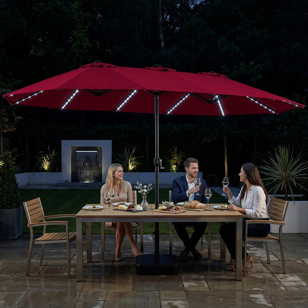 15.5 ft Patio Umbrella with Solar LED Lights and Base