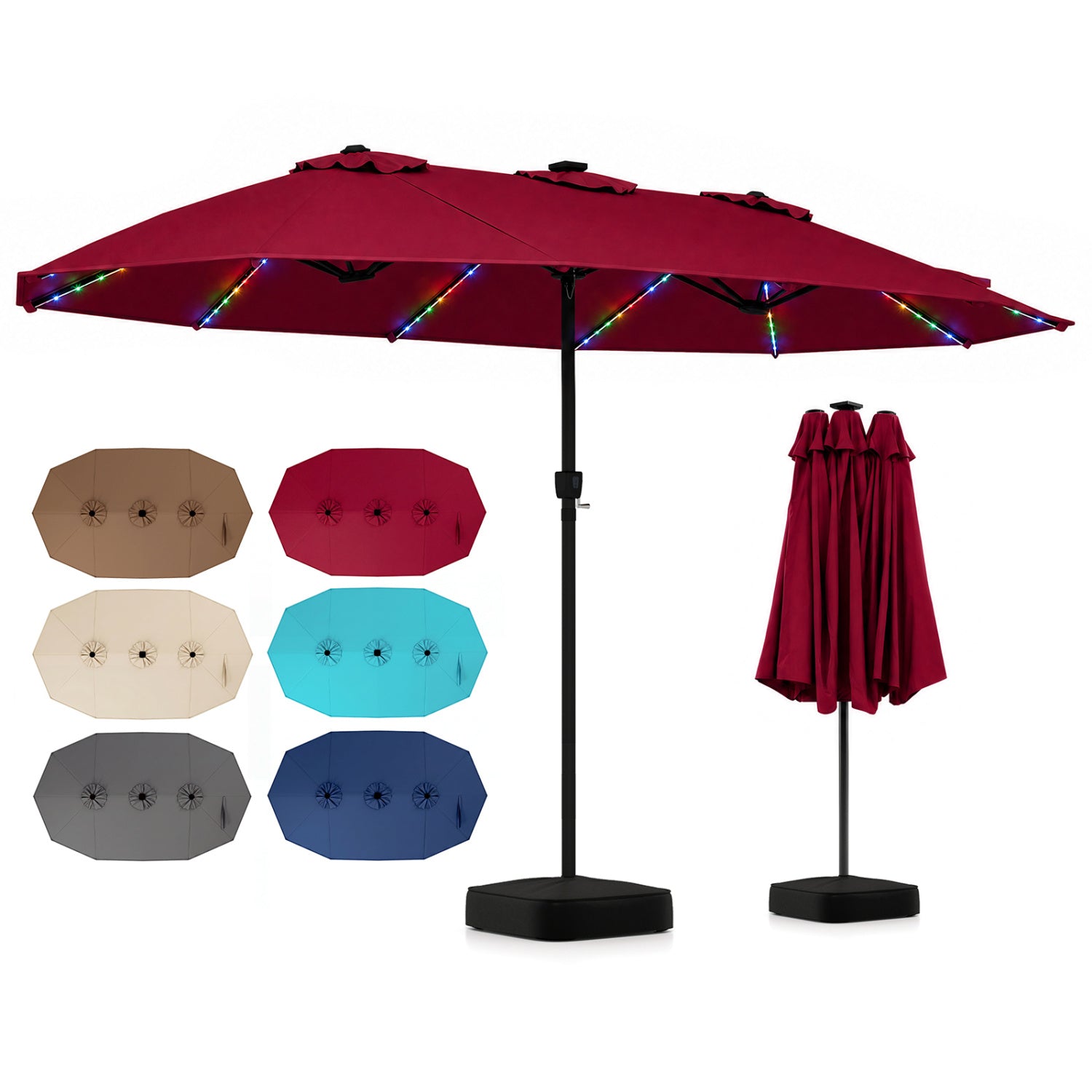 15.5 ft Patio Umbrella with Solar LED Lights and Base