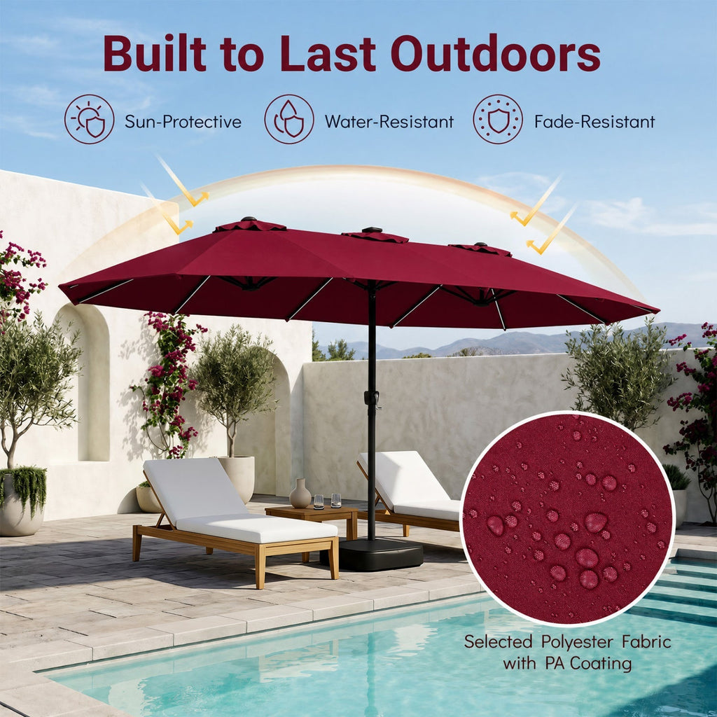 15.5 ft Patio Umbrella with Solar LED Lights and Base