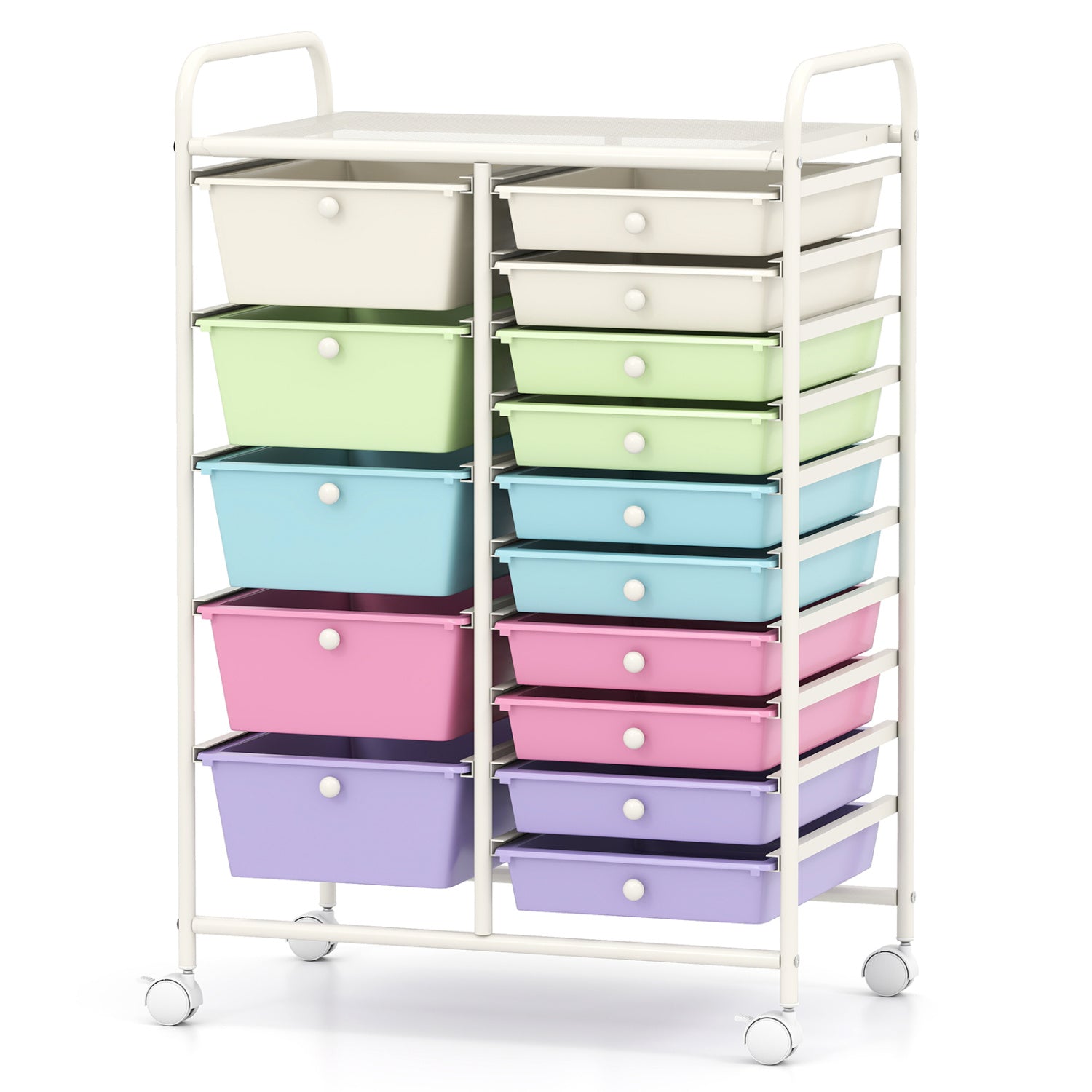 15-Drawer Utility Rolling Cart with Drawers Multi-Use Storage-Icecream Multicolor