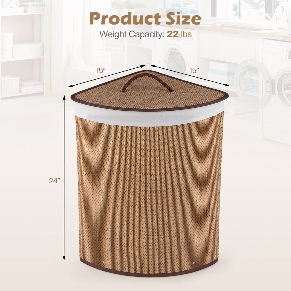 15 Gallon Bamboo Laundry Hamper with Removable Liner