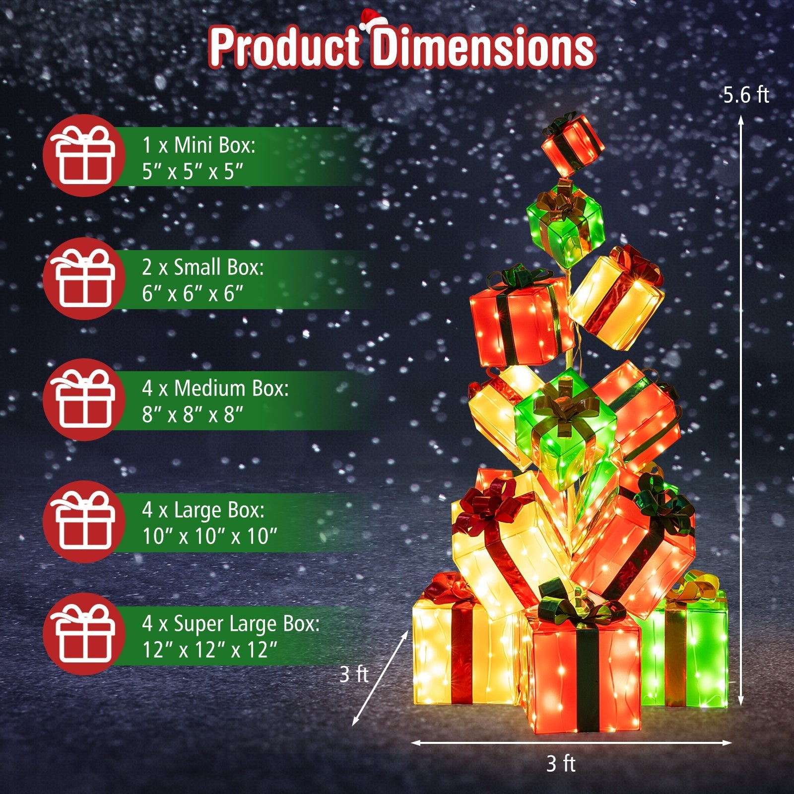 15 PCS Lighted Christmas Boxes with Bowknot and 483 LED Light Bulbs for Indoor Outdoor