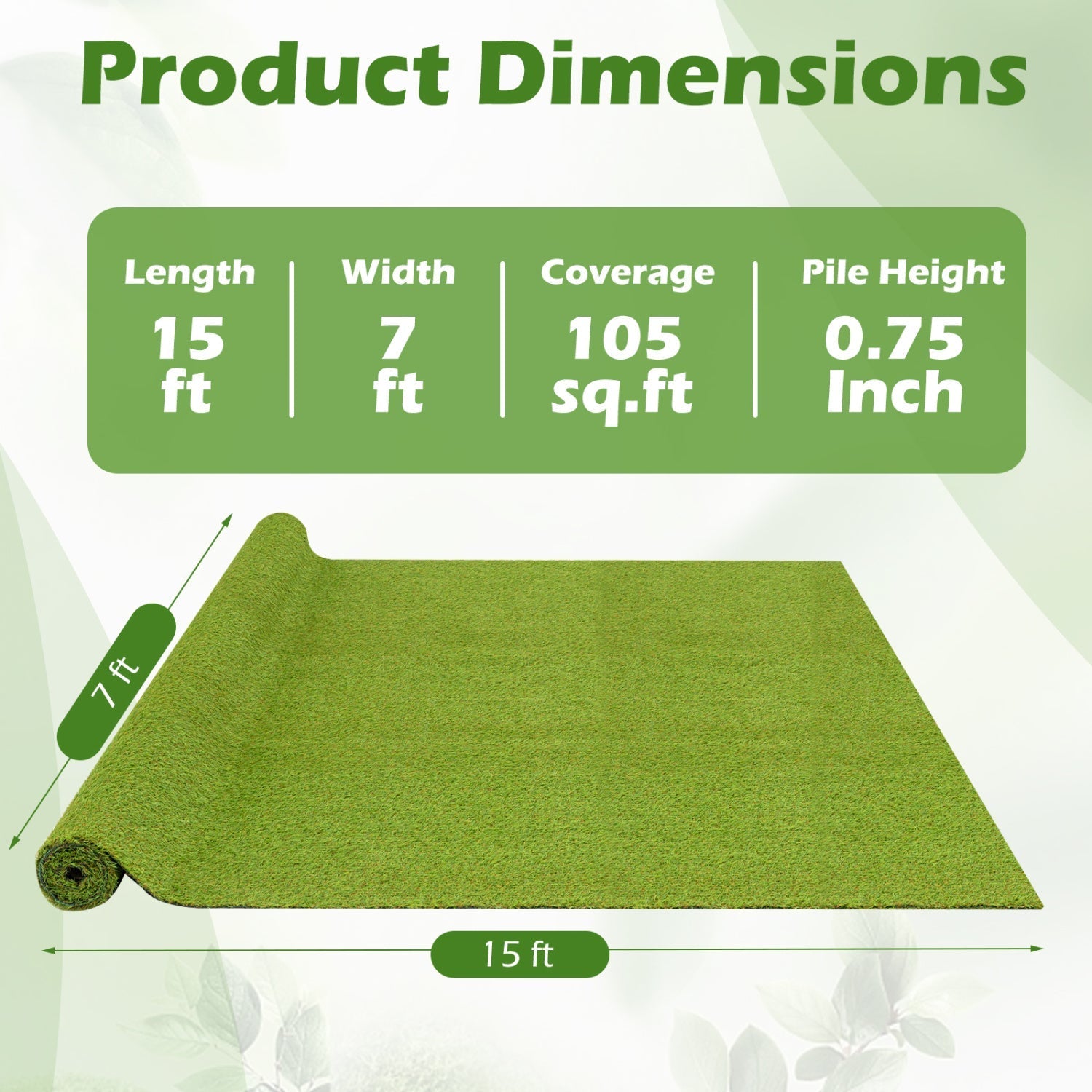 Artificial Turf Rug 15 x 7 Feet with 0.75 Inch Pile Height