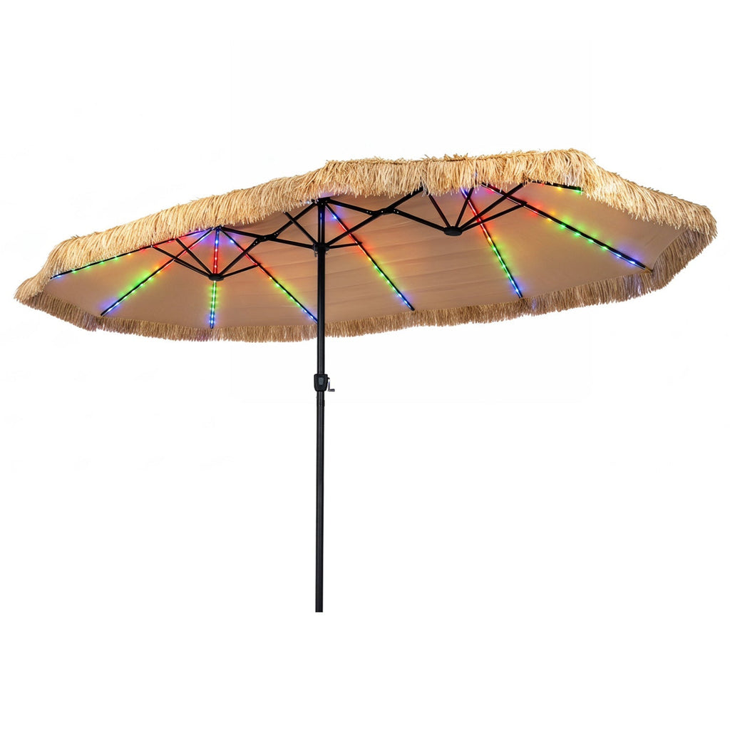 Double-Sided Patio Umbrella 15x9 ft with Solar LED Lights