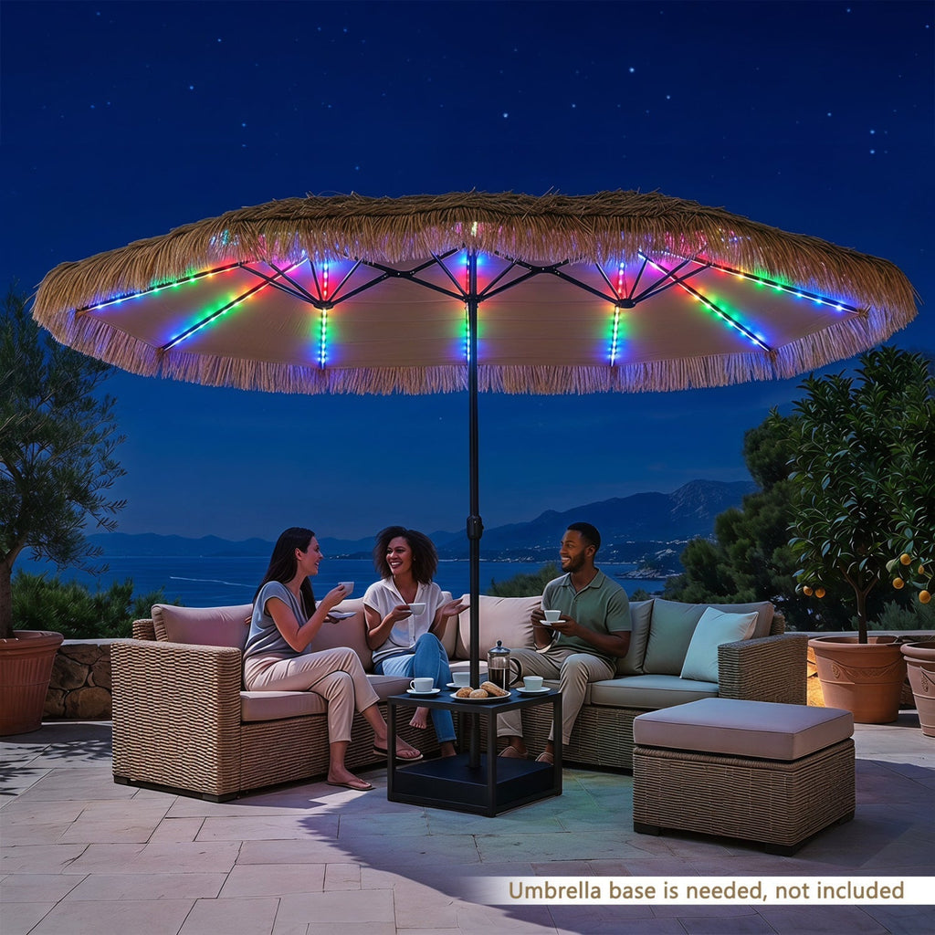 Double-Sided Patio Umbrella 15x9 ft with Solar LED Lights