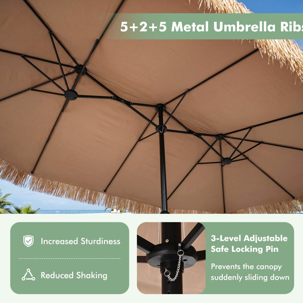 Double-Sided Patio Umbrella 15x9 ft with 144 Solar Lights