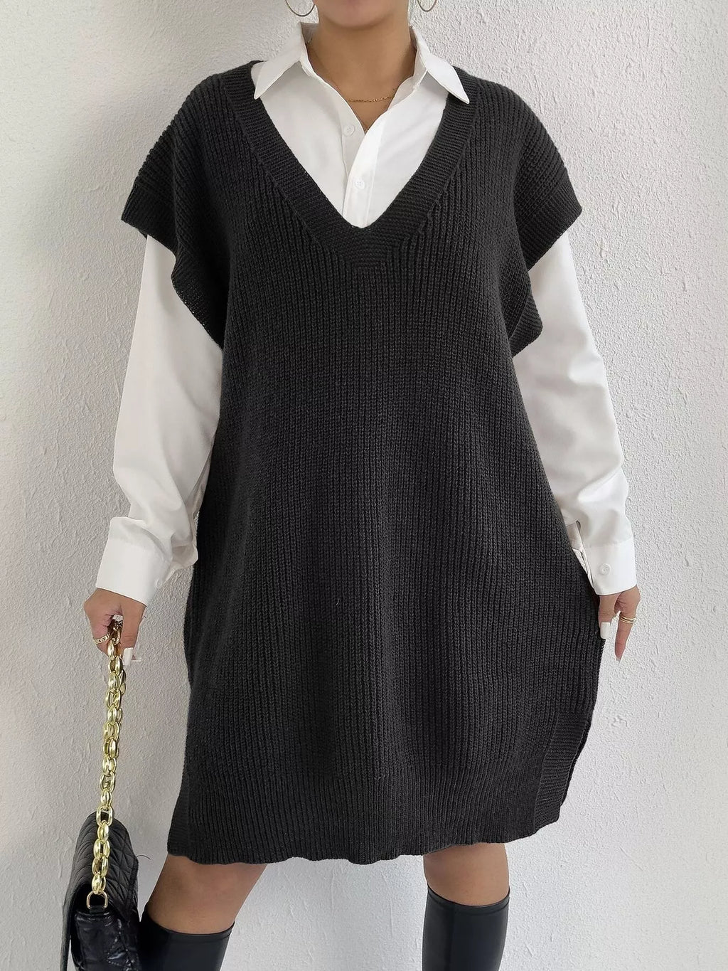 Oversized V-Neck Sweater Vest