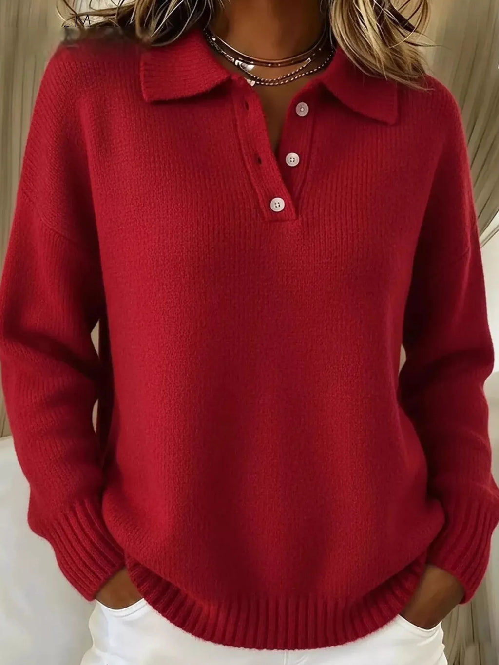 Full Size Button Detail Dropped Shoulder Sweater Plus Size