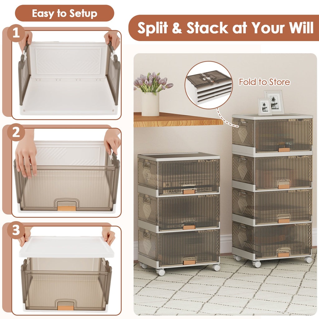 3/4/5/6-Cube Stackable Storage Bins with Detachable Wheels