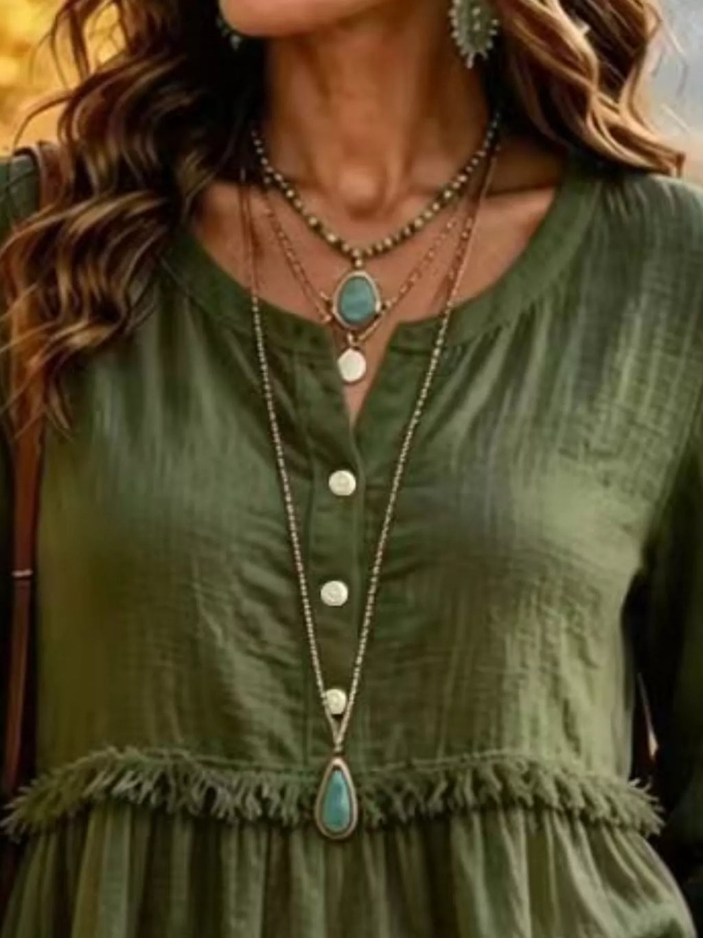 Full Size Fringed Button Detail Blouse Plus Size