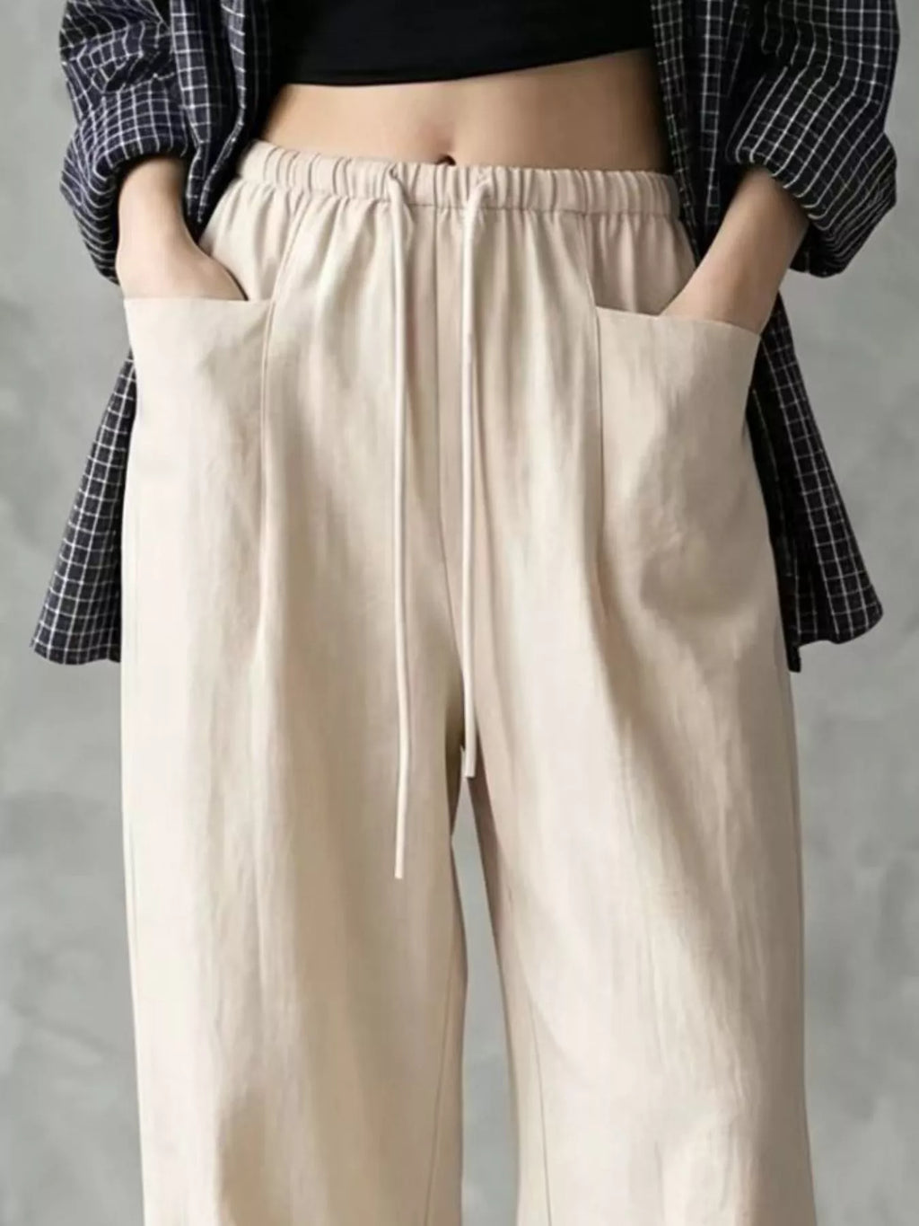 Full Size Drawstring Wide-Leg Casual Pants Plus Size
