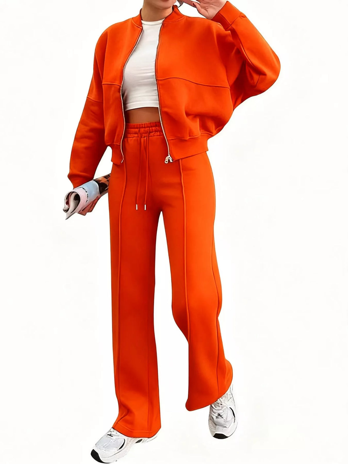 Casual Zip-Up Jacket and Wide-Leg Sweatpants Set