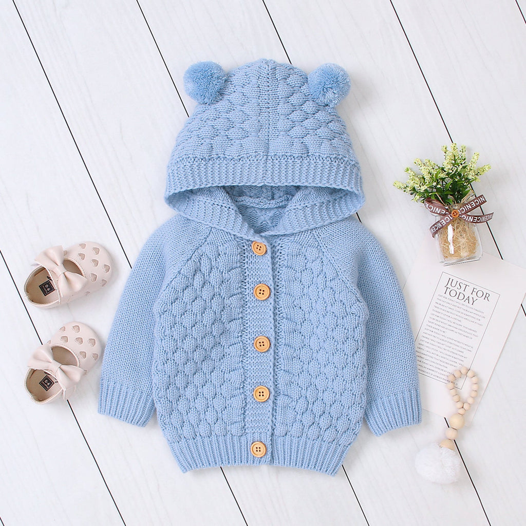 Wool ball hooded knitted jacket