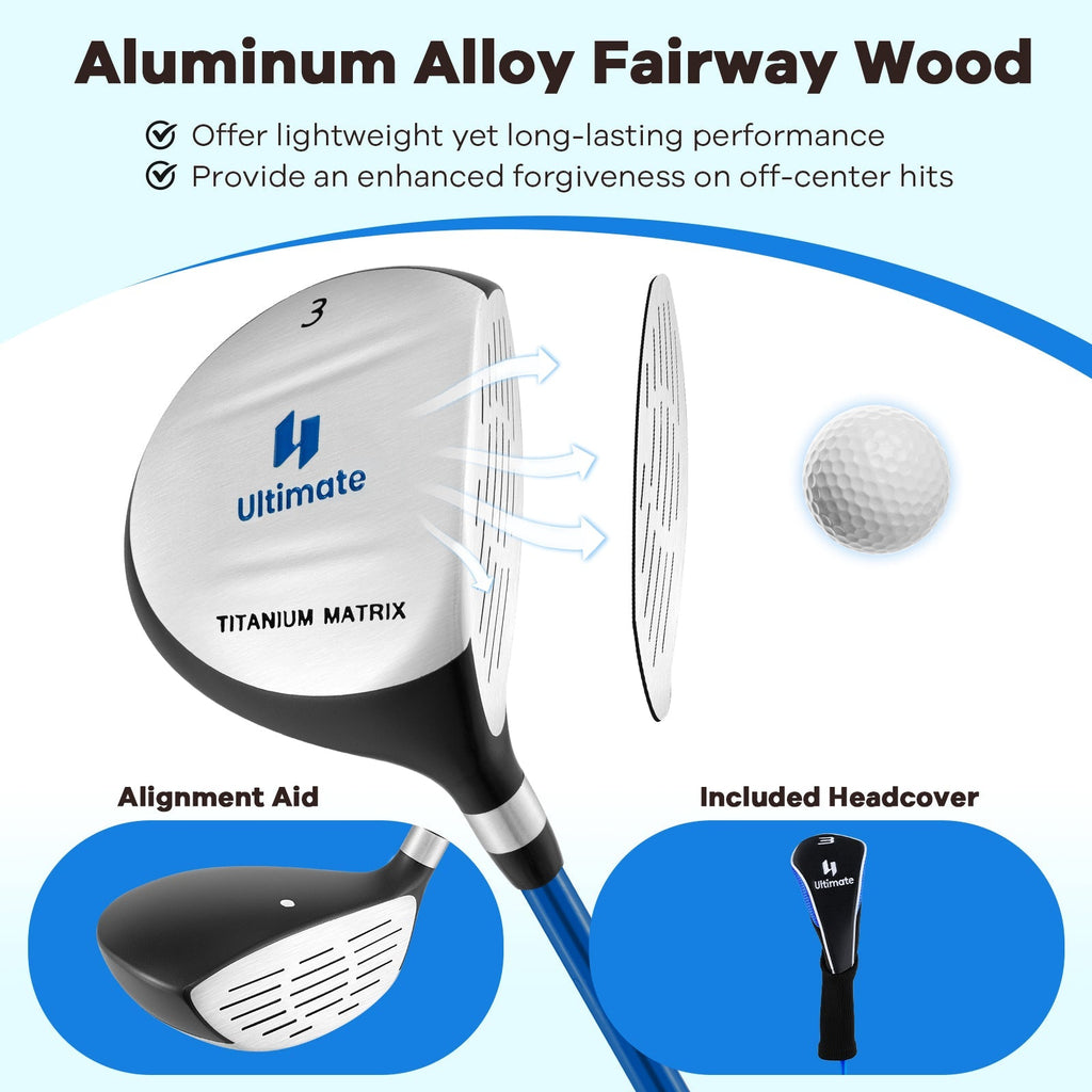 38 Inch 165CC Junior #3 Fairway Wood Golf Club with Fiberglass Shaft for Kids Ages 11-14
