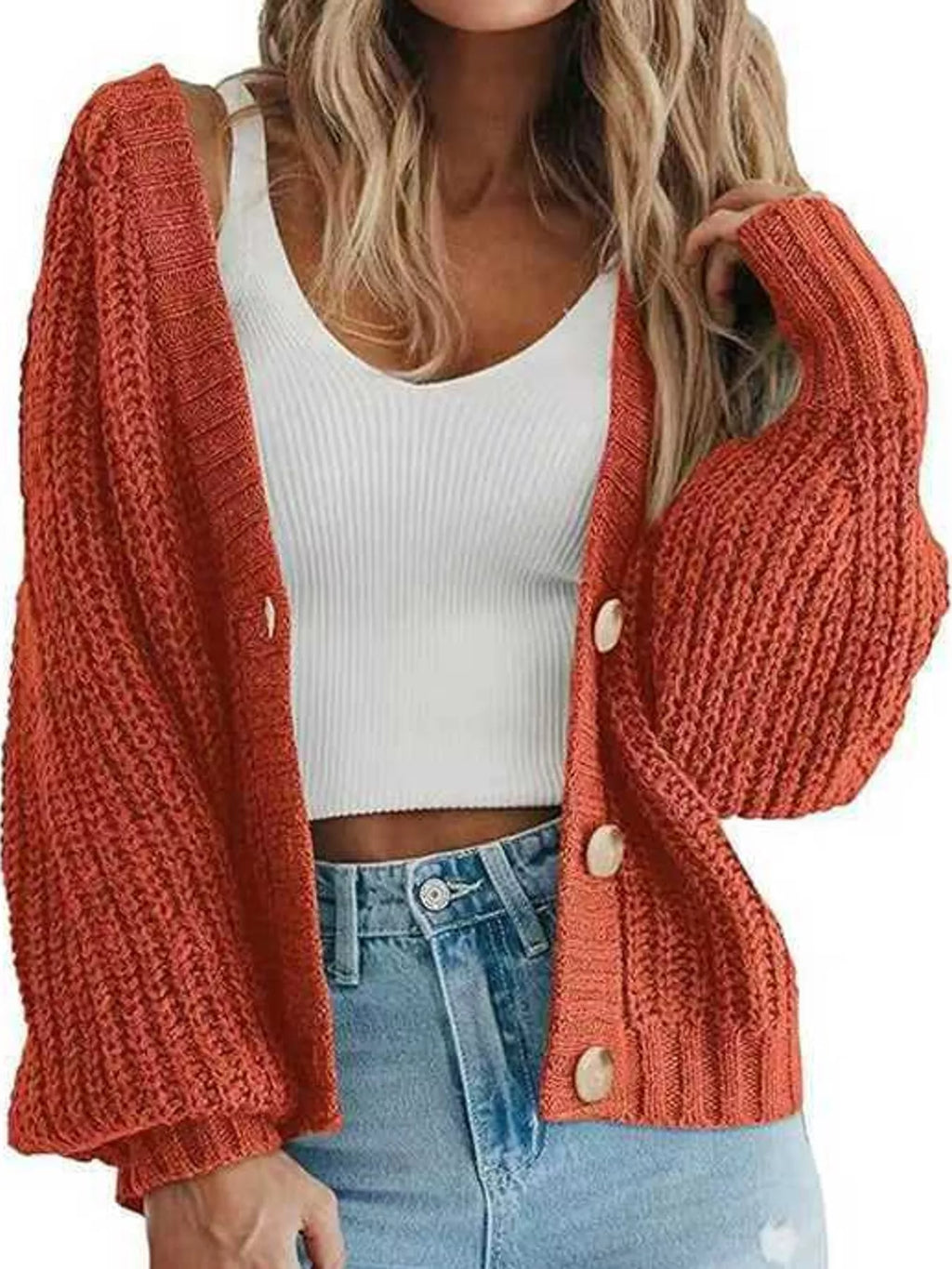 Full Size Chunky Knit Button-Down Cardigan Plus Size