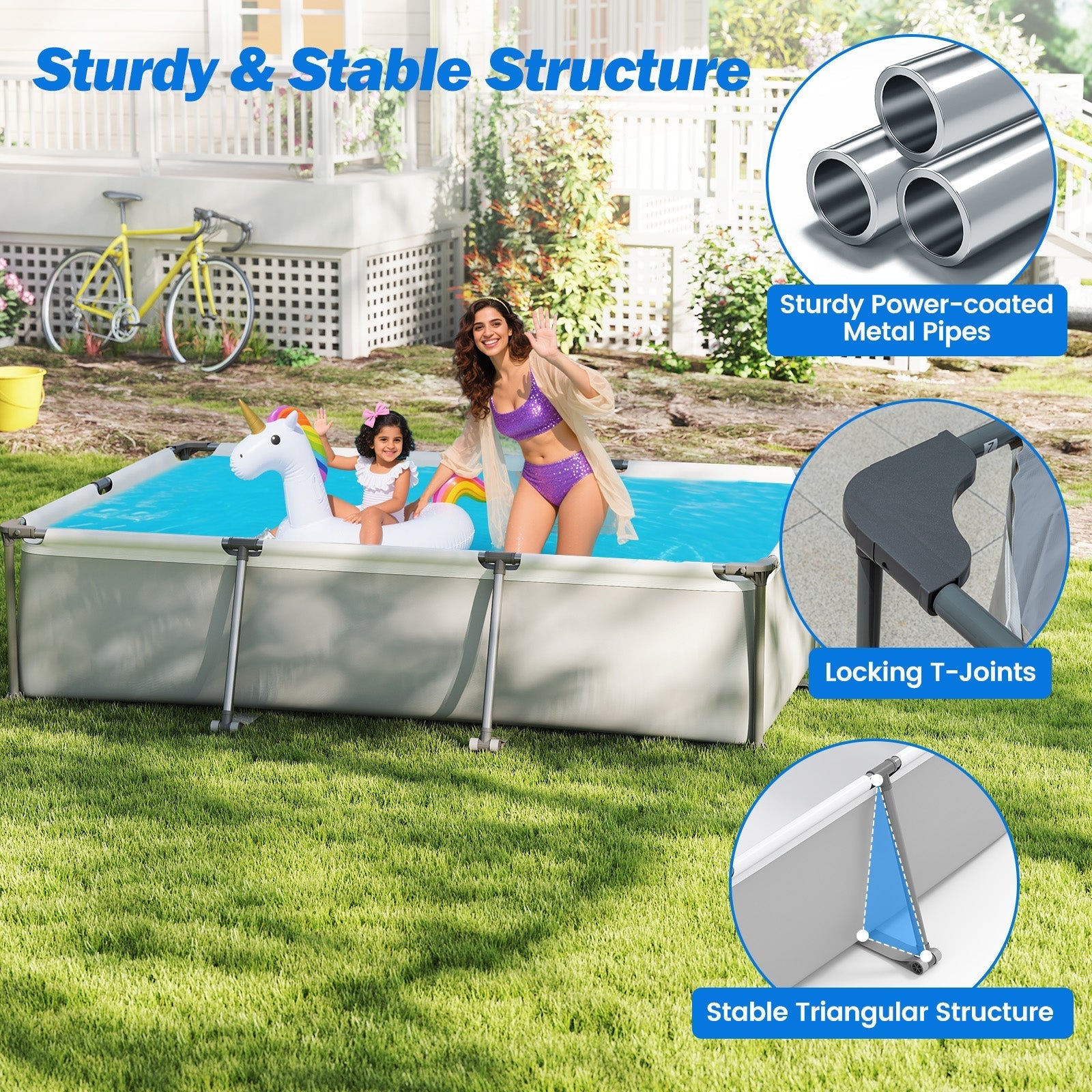 690/978/1158/1617 Gal Outdoor Family Swimming Pool with Metal Frame
