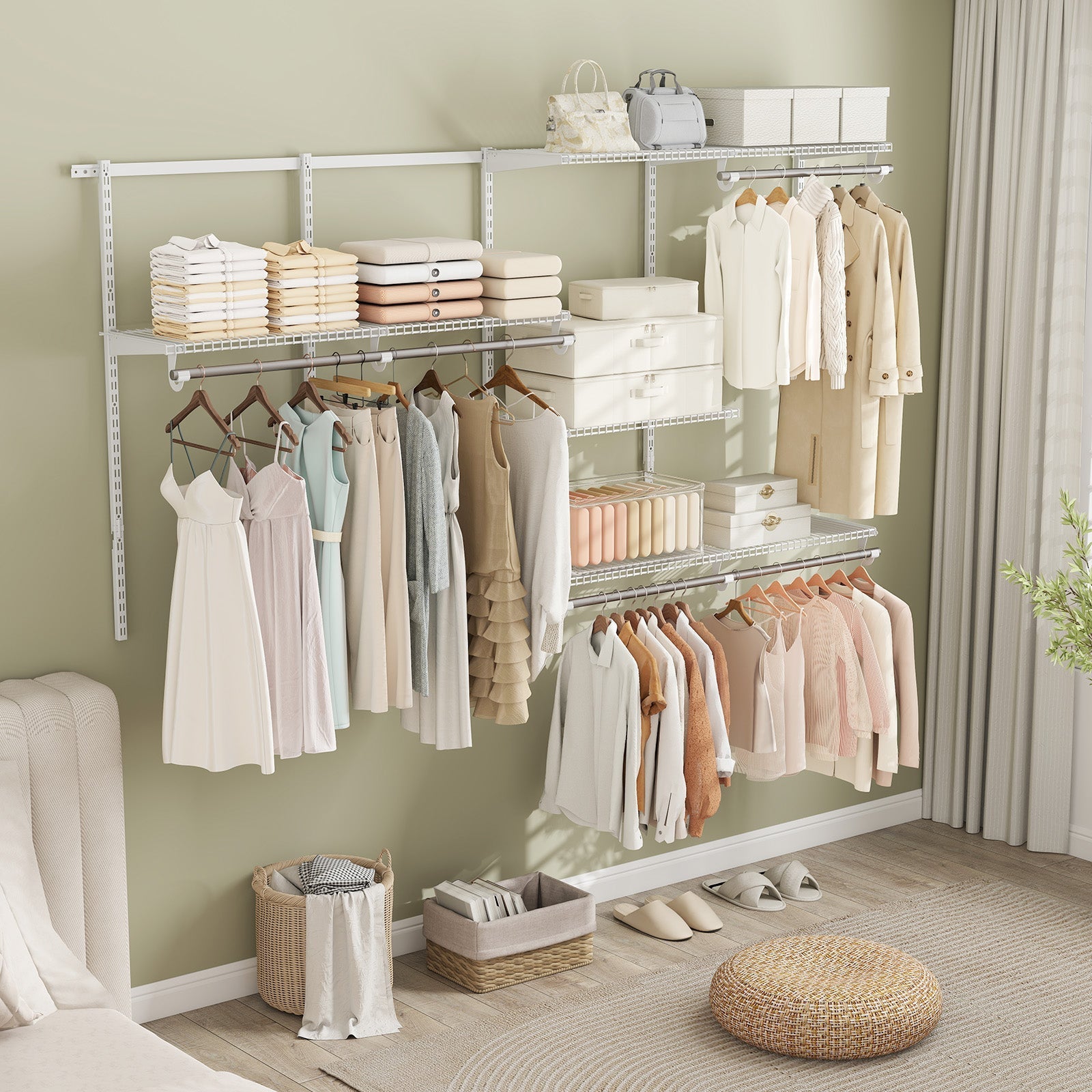 Closet System 4-8 FT Wall-Mounted Closet Shelves and Rod