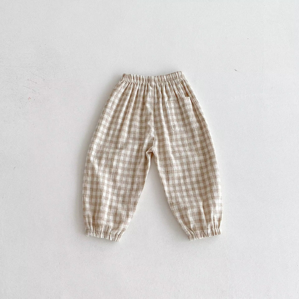 Ins Summer Children's Plaid Trousers Thin Linen Style