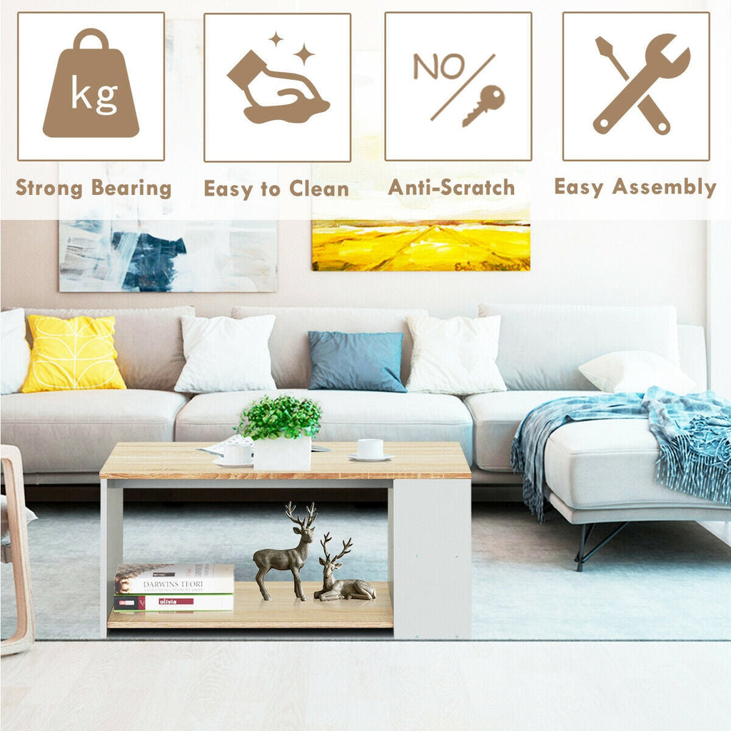 Coffee Table Sofa Side Table with Storage Shelves