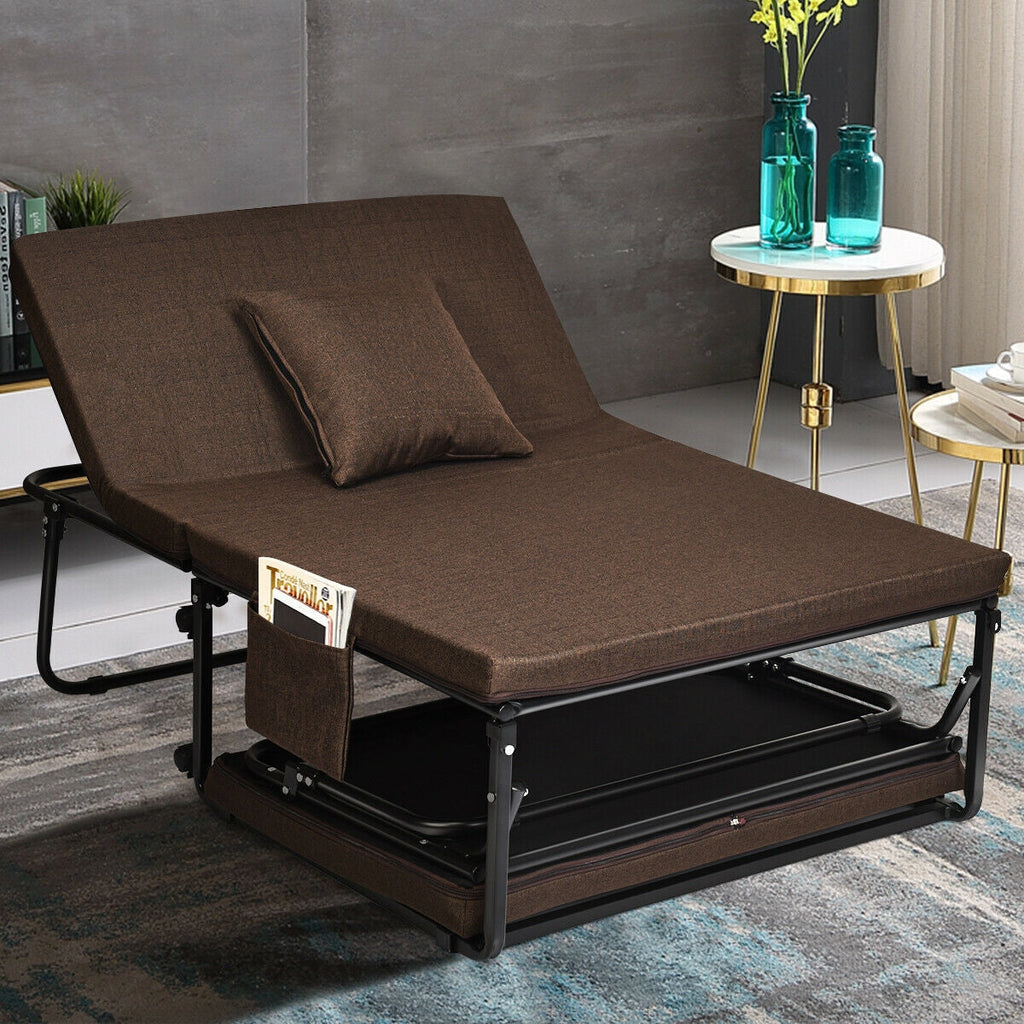 Folding Guest Sleeper Bed w/6 Position Adjustment-Brown