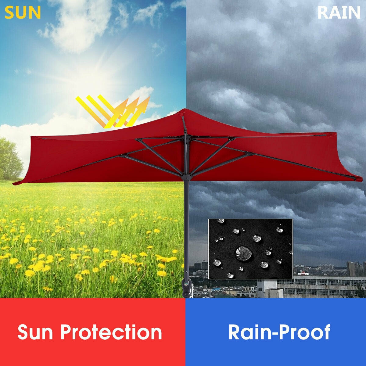 9Ft Patio Bistro Half Round Umbrella