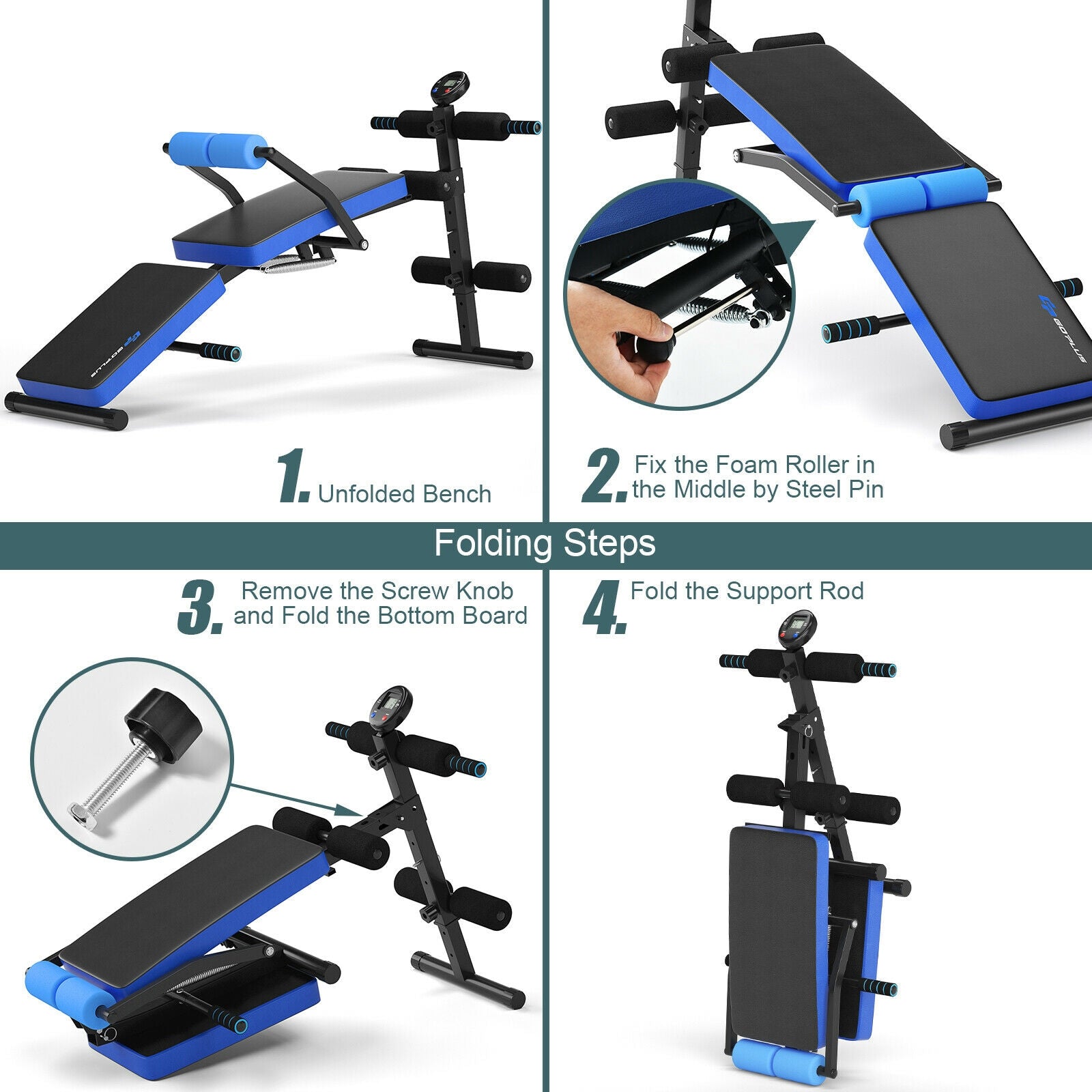 Adjustable Sit Up Bench with LCD Monitor