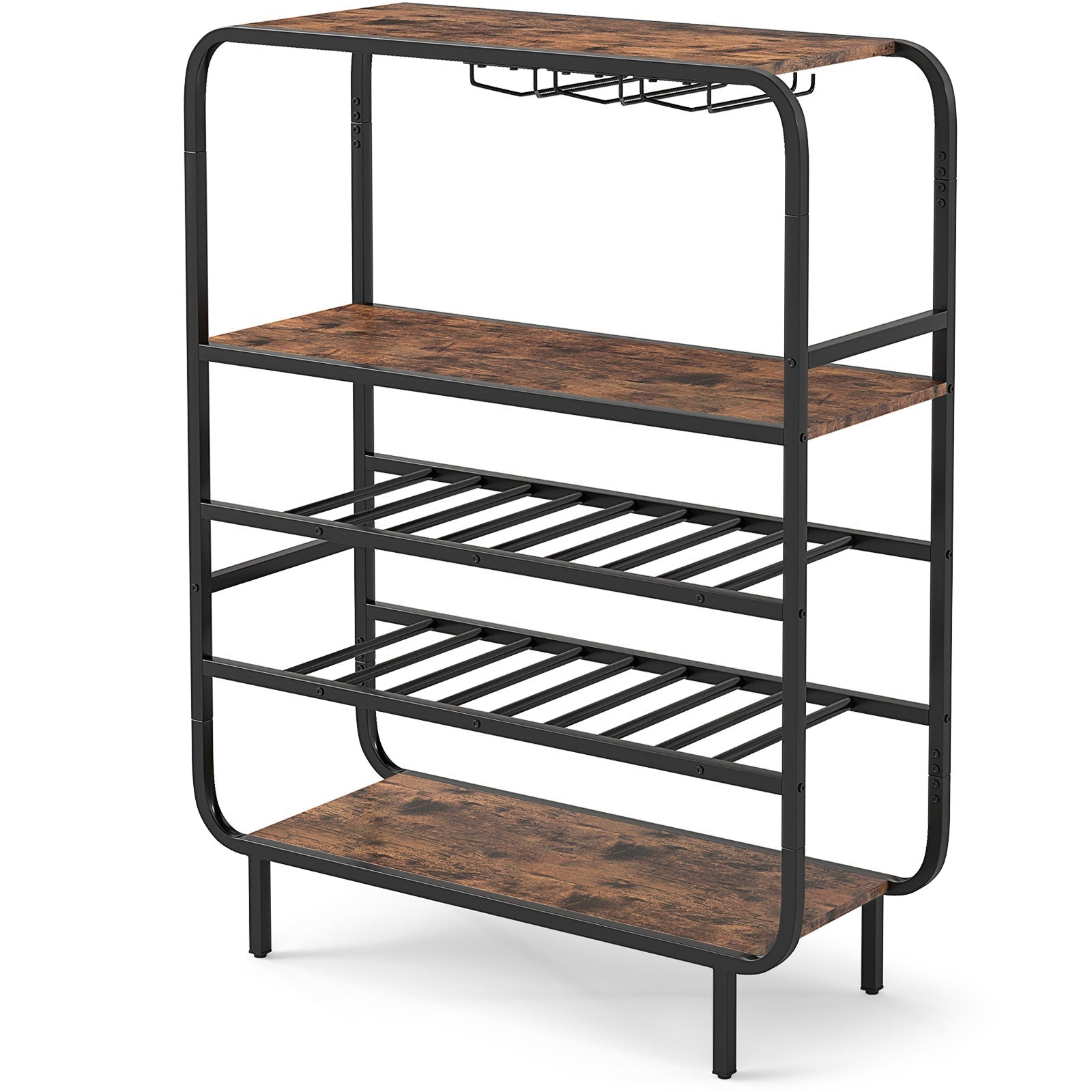 16 Bottle Wine Rack with 5-Tier Wine Shelf and Glass Holders for Kitchen Bar-Rustic Brown