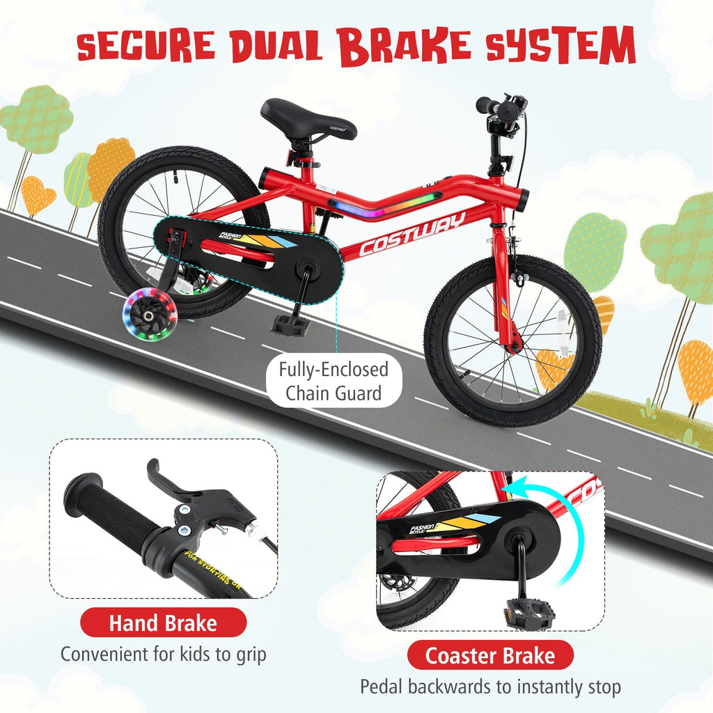 18 Inch Kids Bike with LED Lights Adjustable Carbon Steel Bicycle for 4-8 Years Old-18 inches