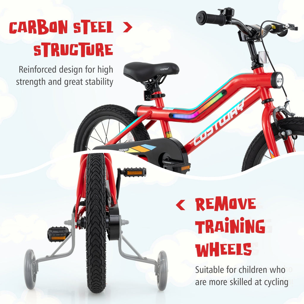 18 Inch Kids Bike with LED Lights Adjustable Carbon Steel Bicycle for 4-8 Years Old-18 inches