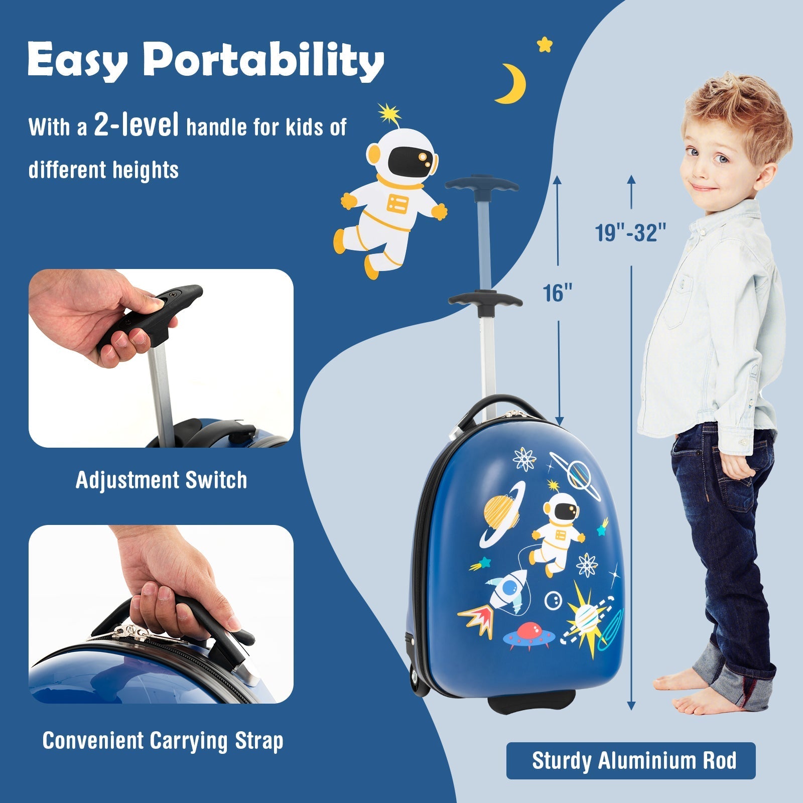 16 Inch Kids Carry-On Luggage Hard Shell Suitcase with Wheels