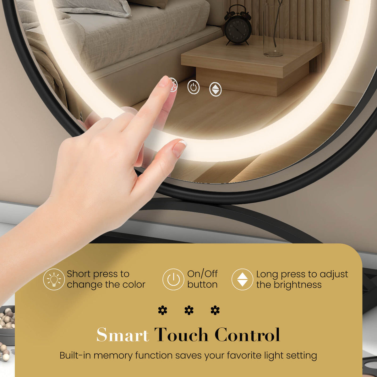 16 Inch Round Makeup Vanity Mirror with 3 Color Dimmable LED Lighting