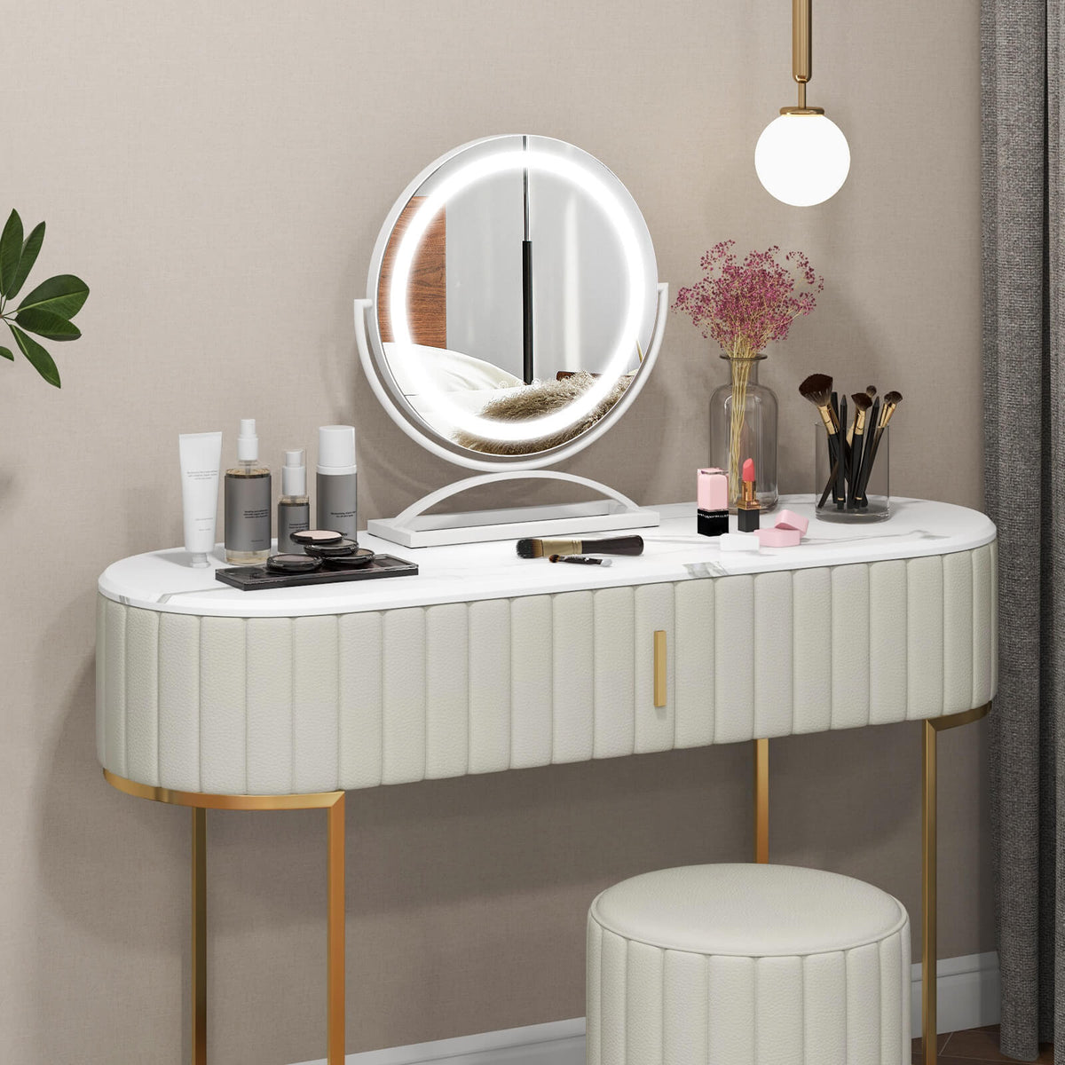 16 Inch Round Makeup Vanity Mirror with 3 Color Dimmable LED Lighting