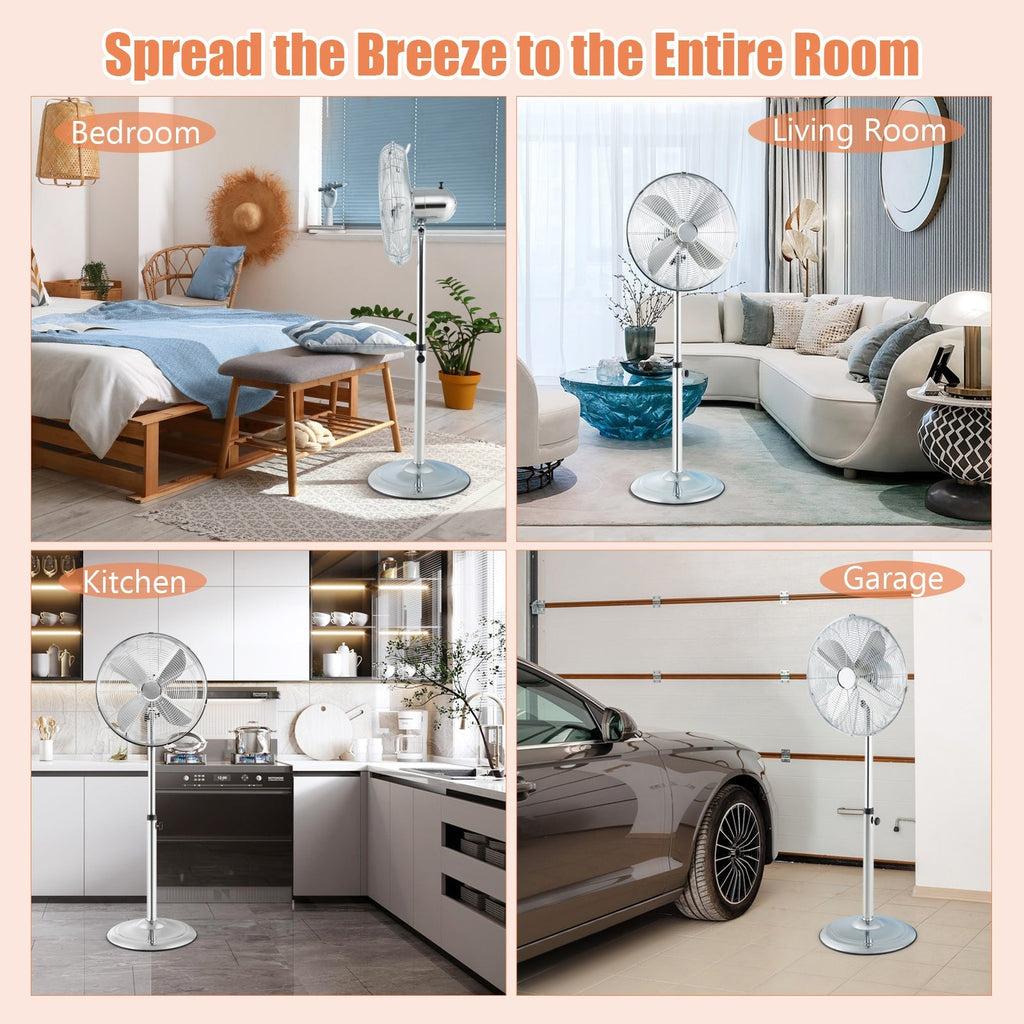 16 Inch Pedestal Standing Fan Oscillating Pedestal Fan with 3 Speeds and Adjustable Height
