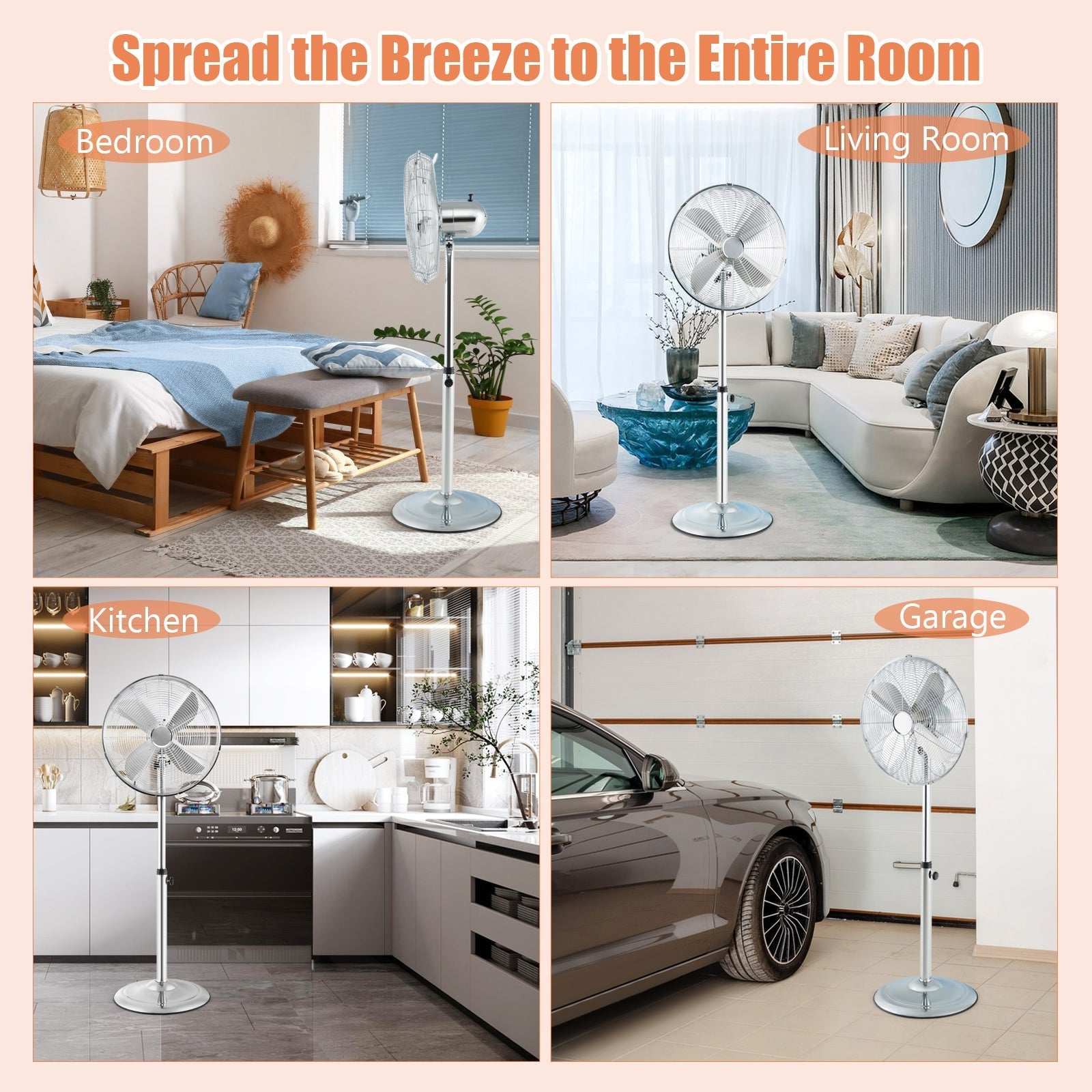 16 Inch Pedestal Standing Fan Oscillating Pedestal Fan with 3 Speeds and Adjustable Height