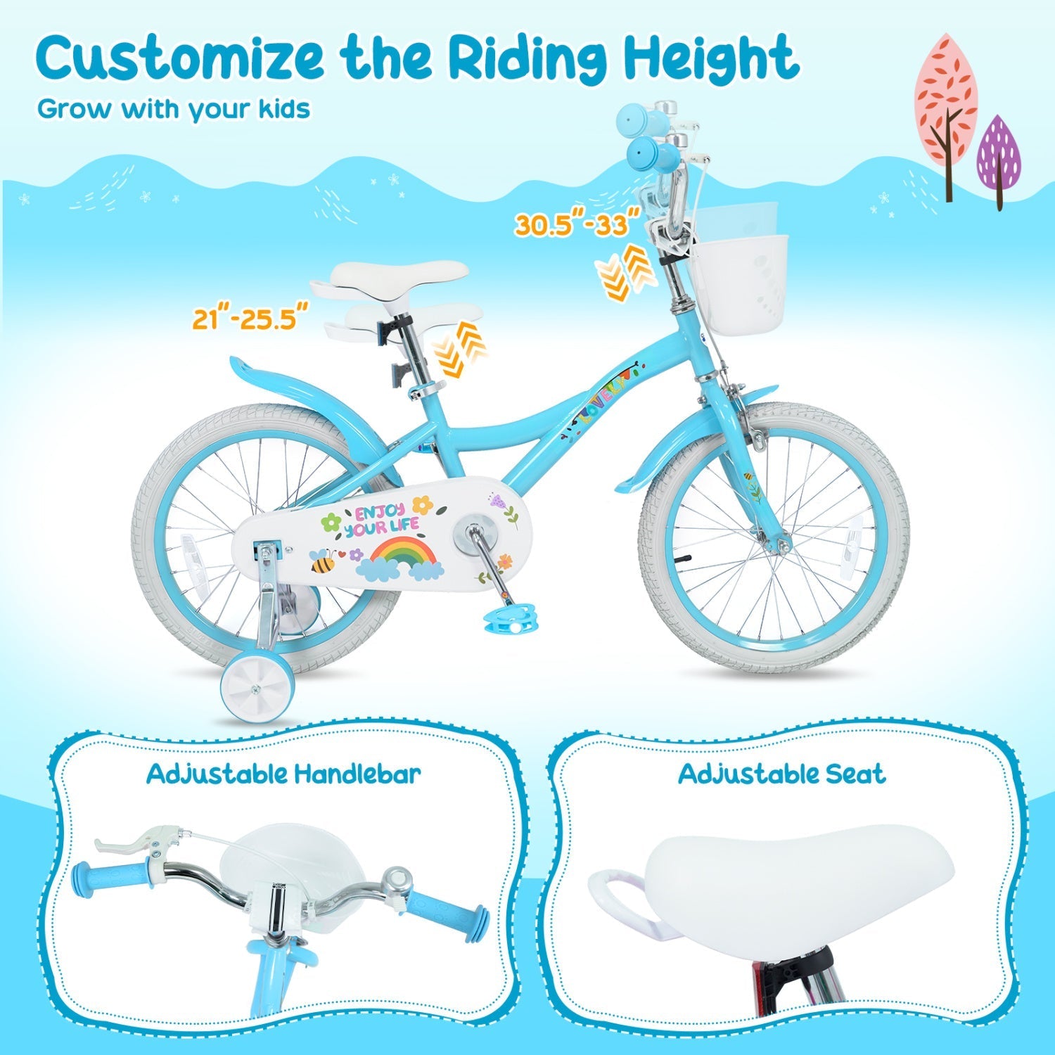 Girls Bike 12-18 Inch with Training Wheels and Basket