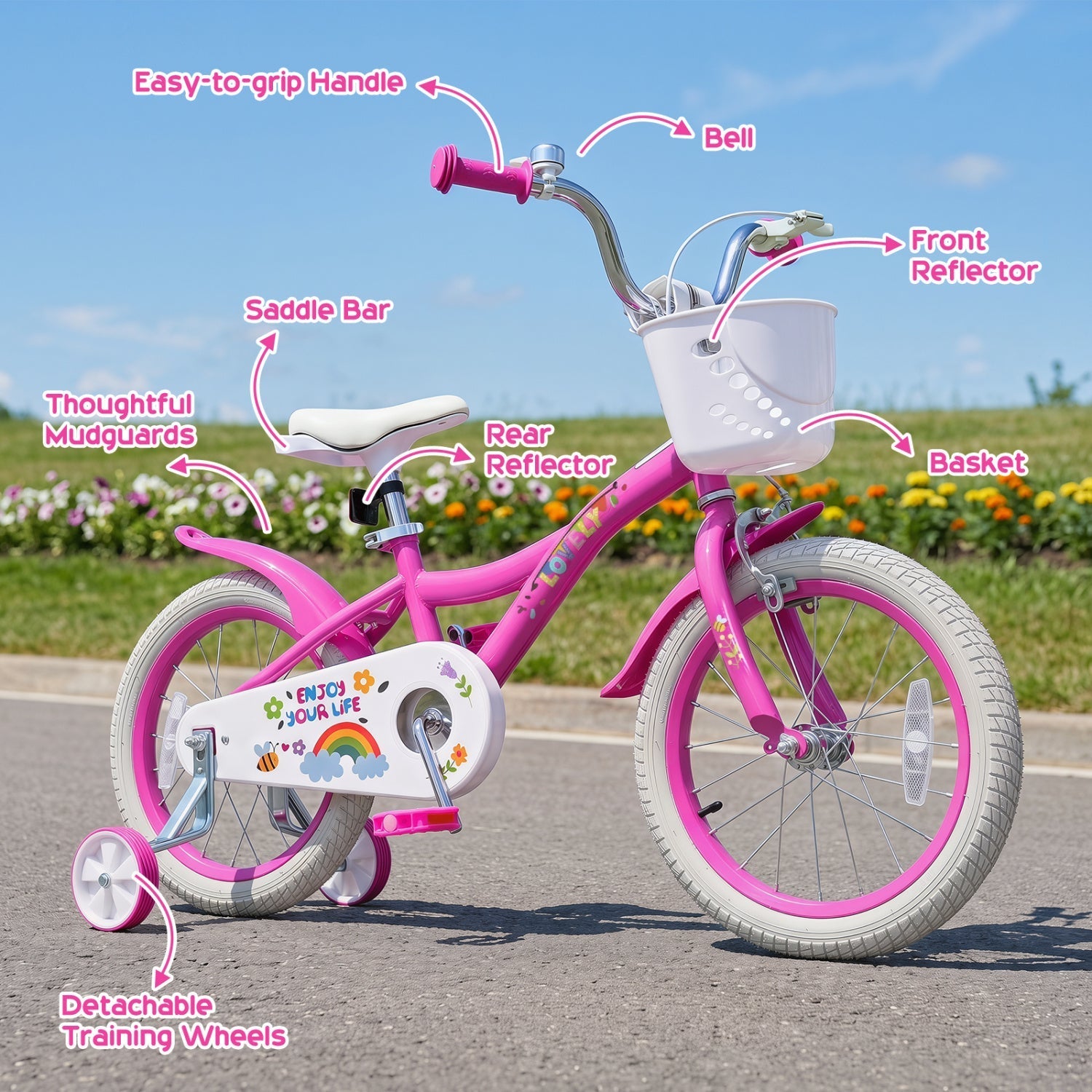 Girls Bike 12-18 Inch with Training Wheels and Basket