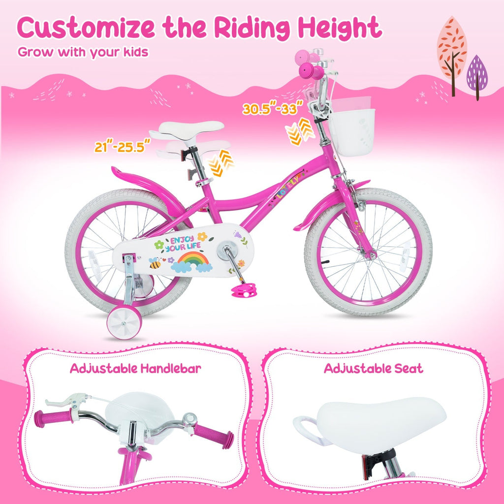Girls Bike 12-18 Inch with Training Wheels and Basket