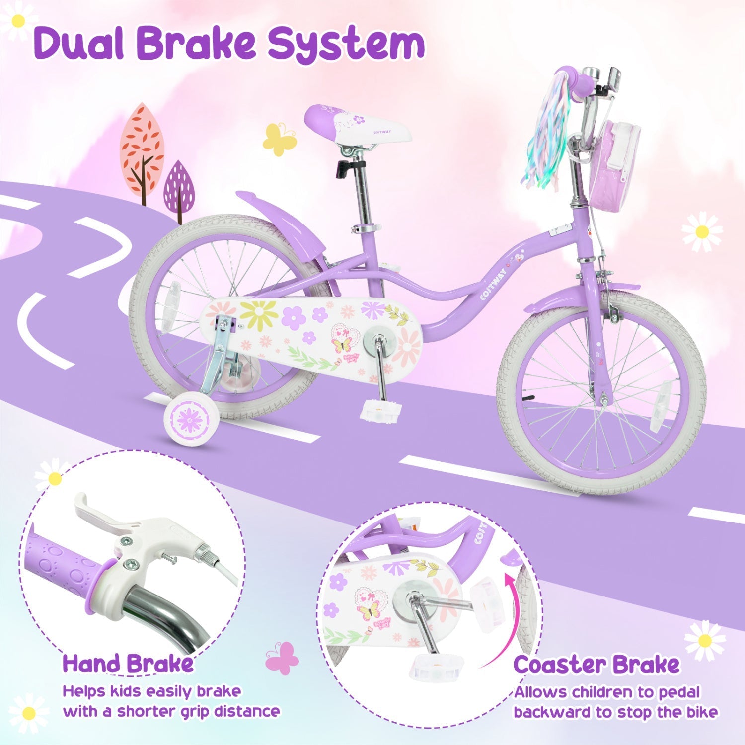 Girls Bike 18 Inch with Training Wheels and Front Bag