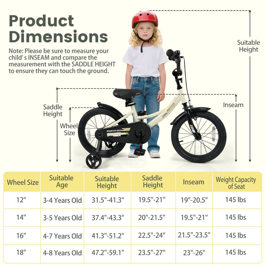 14 Inches Kids Bike Sport Bicycle with Removable Training Wheels