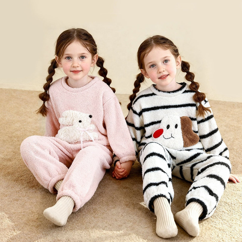 Cute-style Plush Thickened Warm Pajama And Loungewear Set For Little Girls