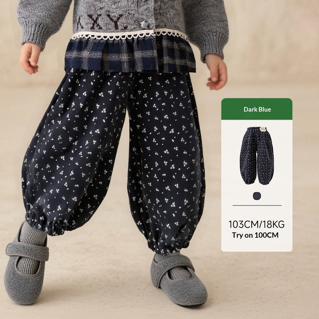 Artistic Little-floral Kids Ankle-tie Versatile Loose-fitting Trousers