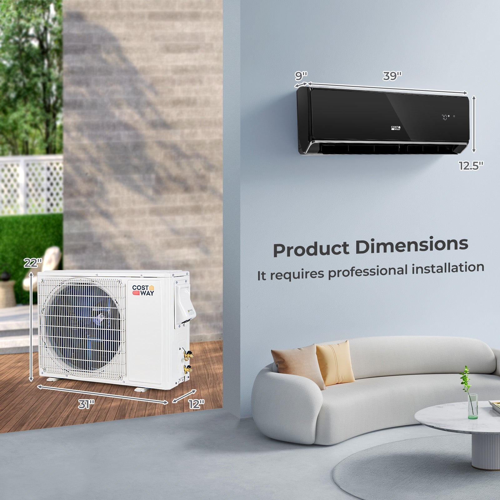 Energy Star Certified 18000 BTU 21 SEER2 208-230V Mini Split Air Conditioner and Heater Black Wifi Enabled