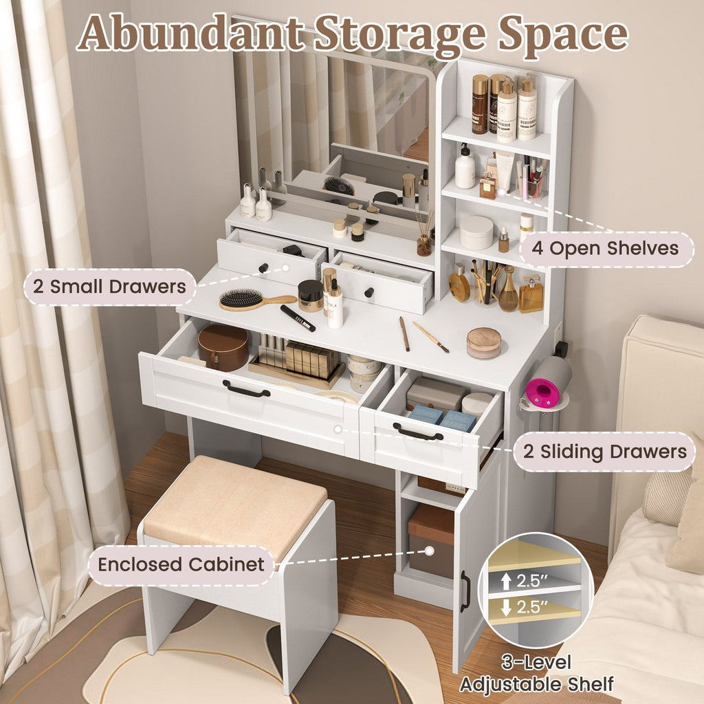 Vanity Set with Mirror and 3 Lighting Modes and Adjustable Brightness-White