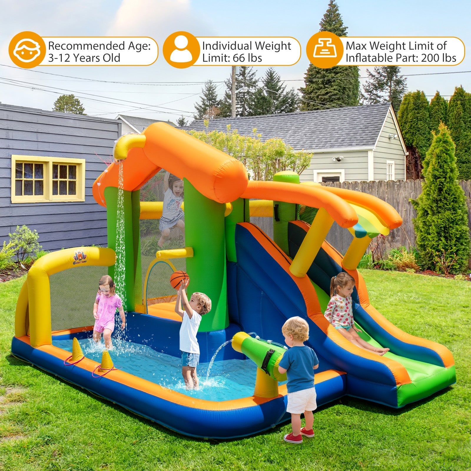 8-in-1 Inflatable Bounce House Water Park without Blower