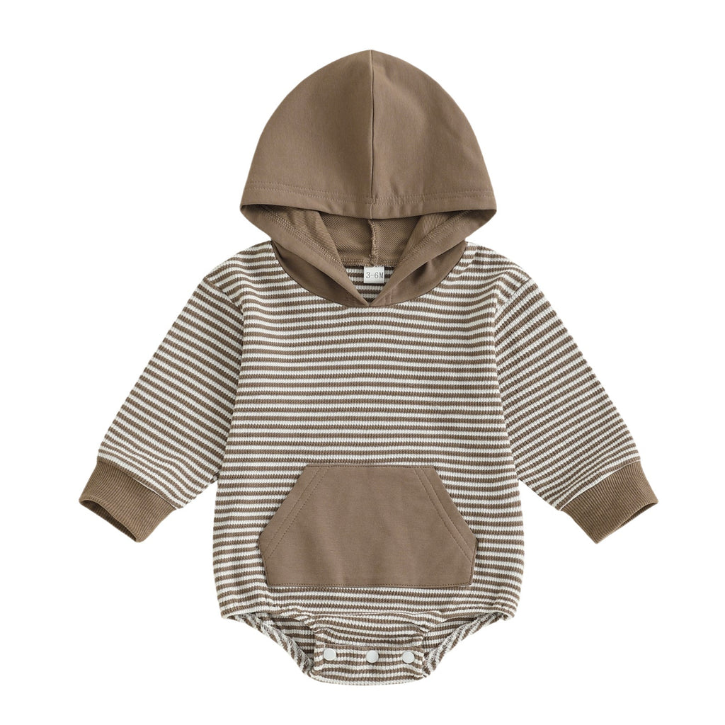 Childrens Solid-color Striped Long-sleeve Romper