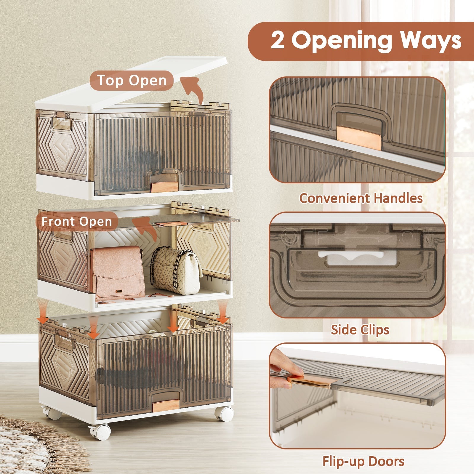 3/4/5/6-Cube Stackable Storage Bins with Detachable Wheels