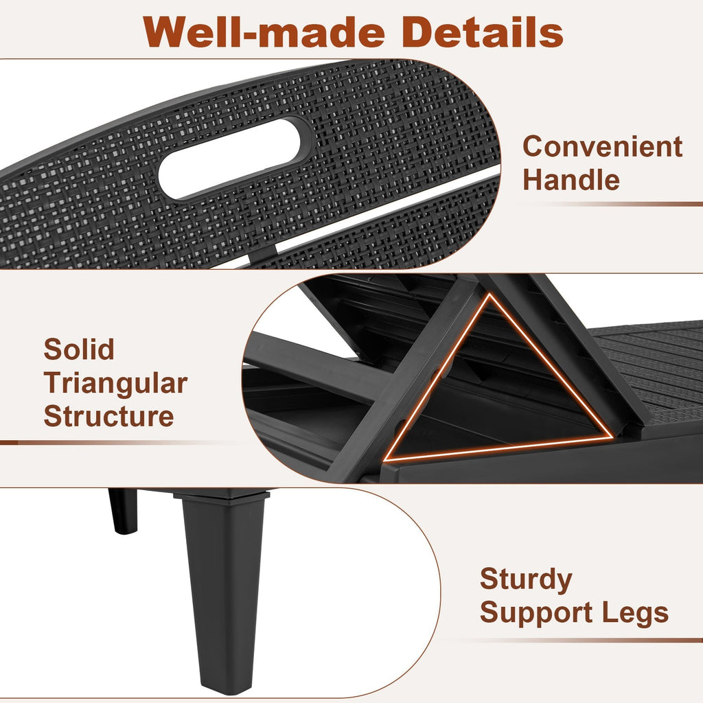 Outdoor PP Chaise Lounge Chairs Set of 2 with 4-Position Adjustable Backrests