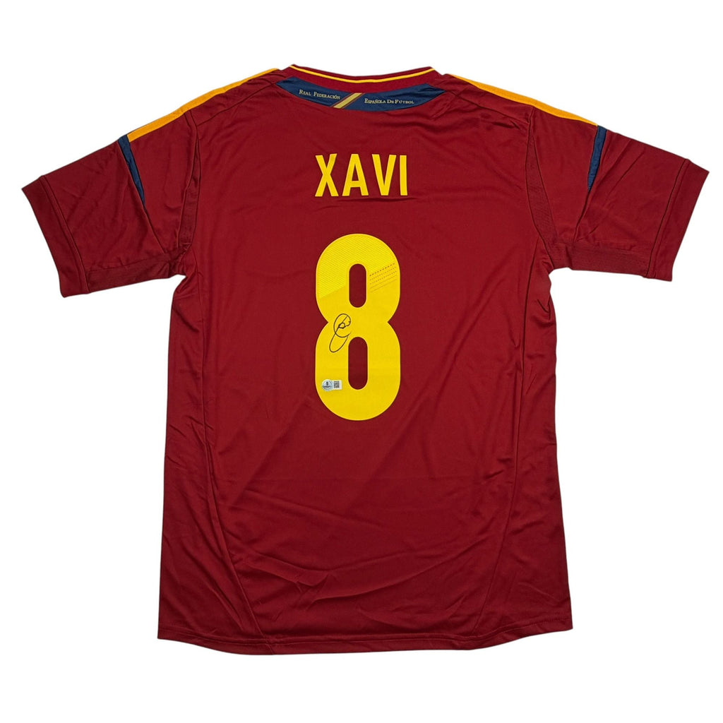 Autographed/Signed Xavi Hernandez Spain Red Soccer Futbol Jersey Beckett BAS COA