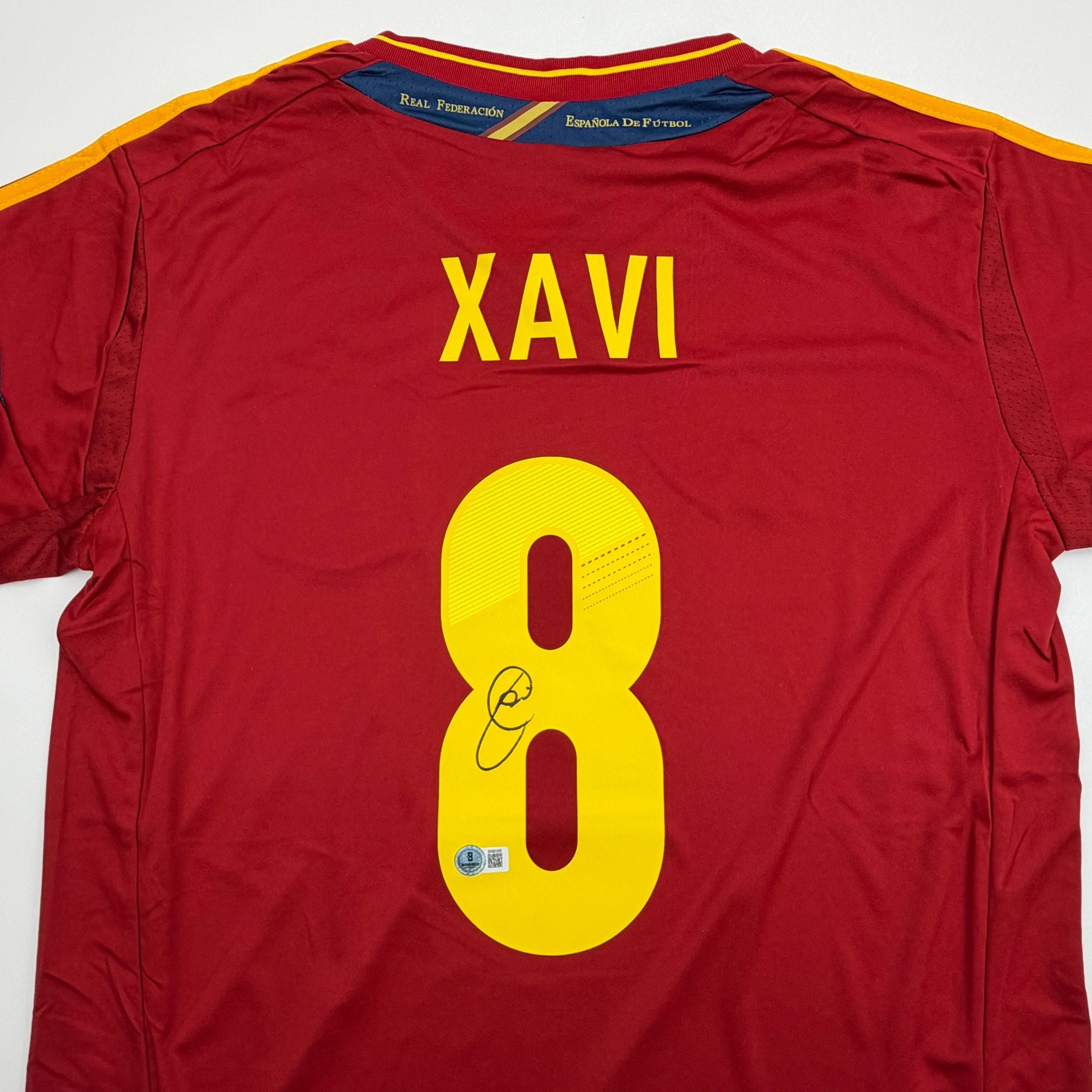 Autographed/Signed Xavi Hernandez Spain Red Soccer Futbol Jersey Beckett BAS COA
