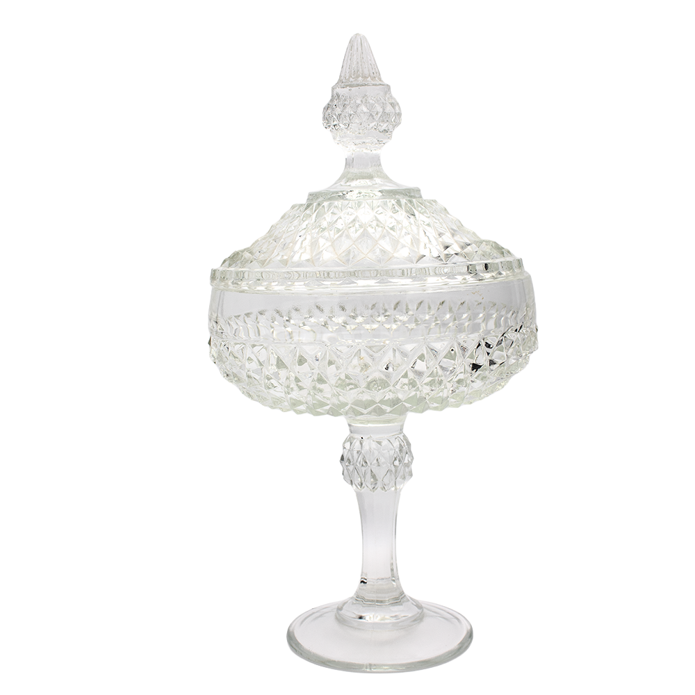 Indiana Glass Diamond Point Lidded Pedestal Dish — Clear Glass